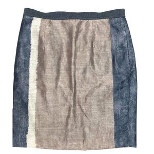 Loft Neutral Colorblock Pencil Skirt Size 6 Office Ramie Blend Villagecore